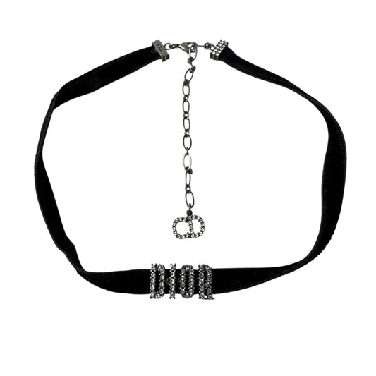 Dior Velvet Choker Crystal Logo Black Necklace
