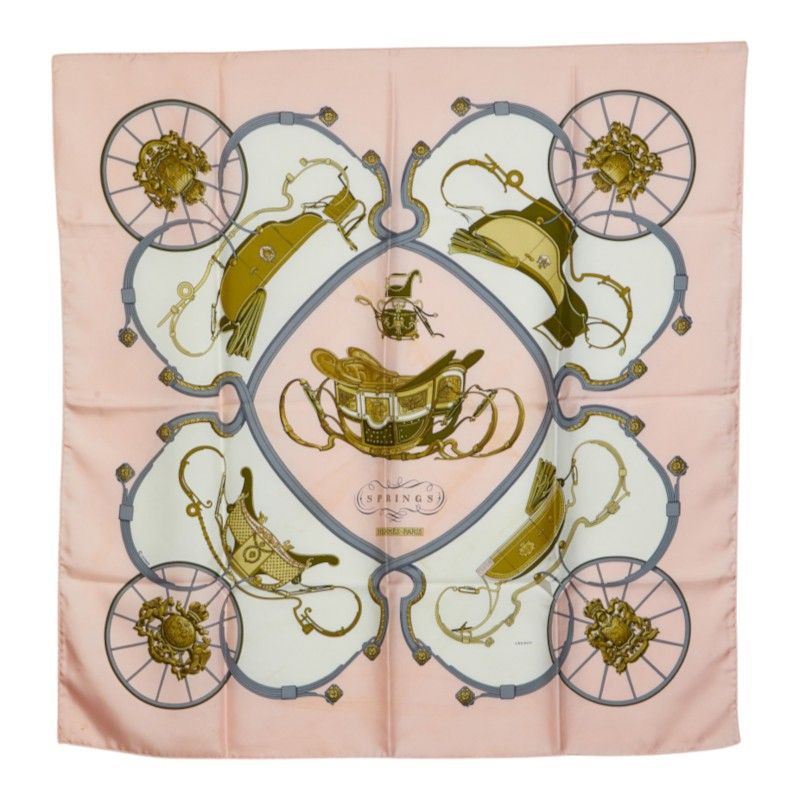 Hermes Carre 90 Spring Carriage Scarf Large Pink White