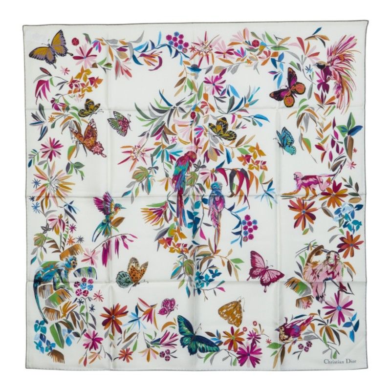 Dior Butterfly Fantastica Scarf Large Multicolor White Silk
