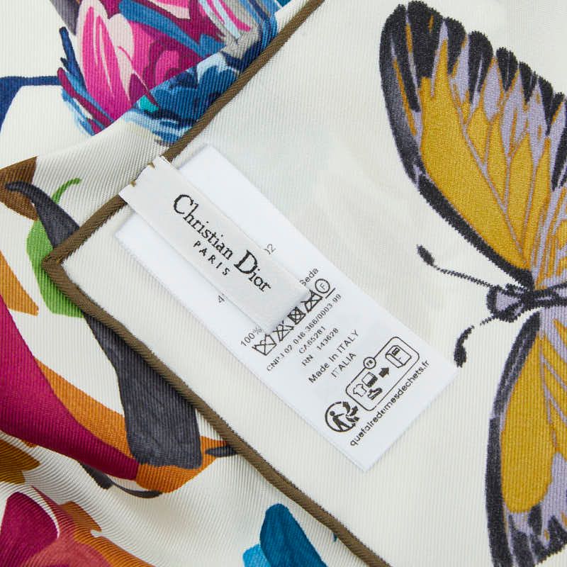 Dior Butterfly Fantastica Scarf Large Multicolor White Silk — view 3