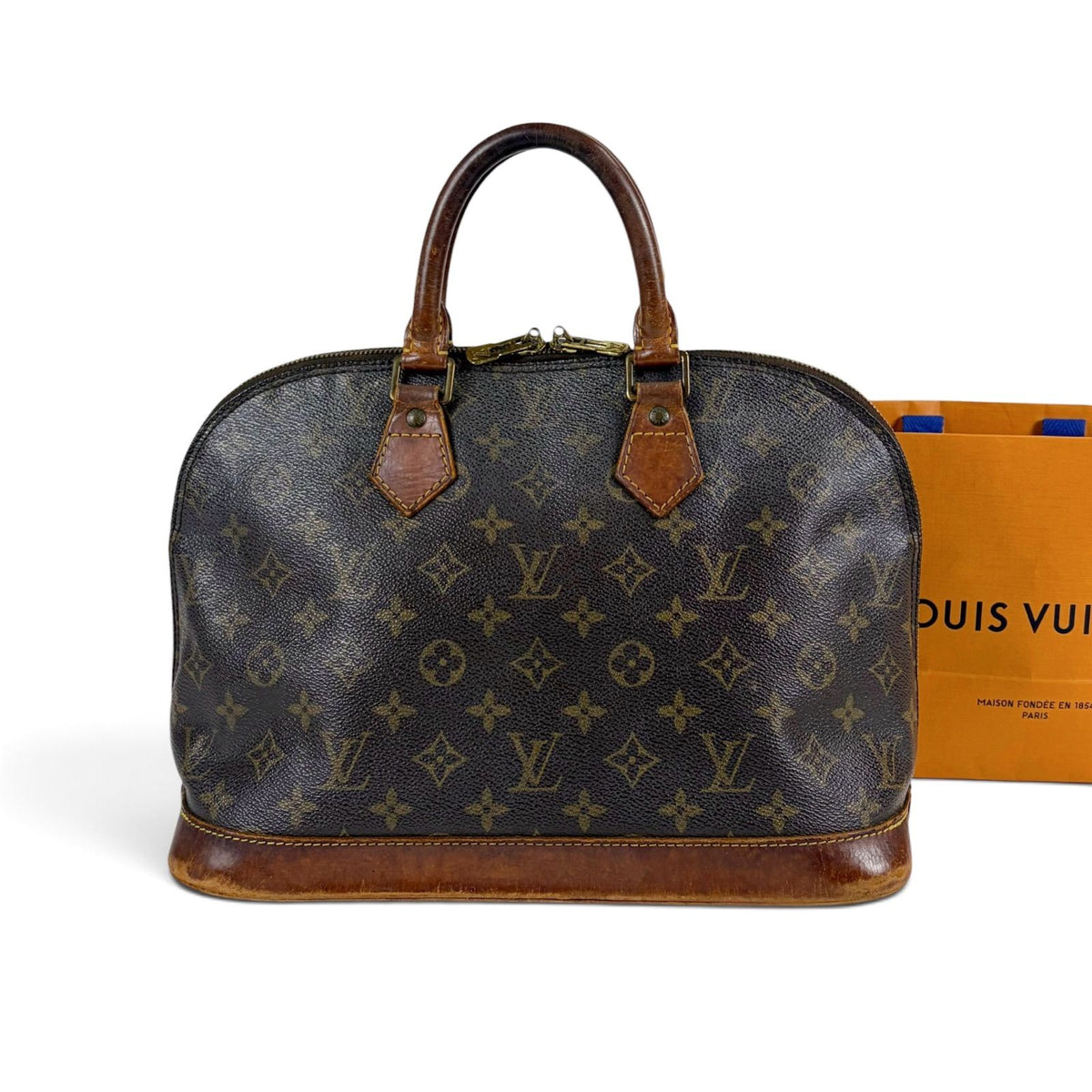 Louis Vuitton Alma PM Handbag Dome Shape Monogram Pattern Brown Lambskin