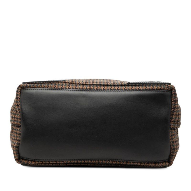 Balenciaga Navy Cabas S Houndstooth Tote Bag Brown Wool Leather — view 3
