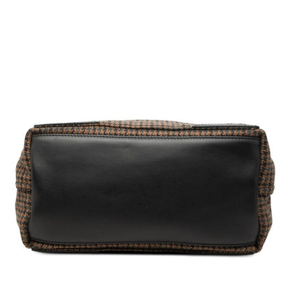 Balenciaga Navy Cabas S Houndstooth Tote Bag Brown Wool Leather — view 3