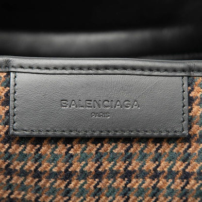 Balenciaga Navy Cabas S Houndstooth Tote Bag Brown Wool Leather — view 5