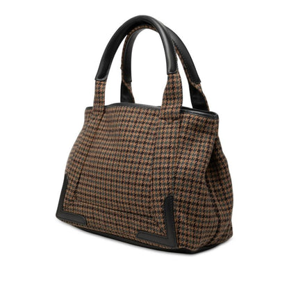 Balenciaga Navy Cabas S Houndstooth Tote Bag Brown Wool Leather — view 2