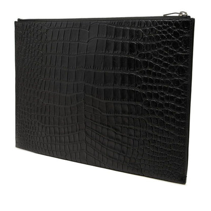 Saint Laurent Croco Embossed Clutch Black Leather — view 2