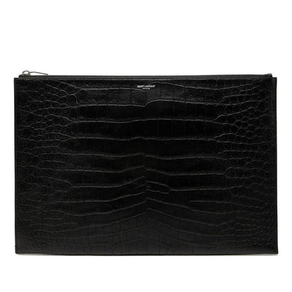 Saint Laurent Croco Embossed Clutch Black Leather
