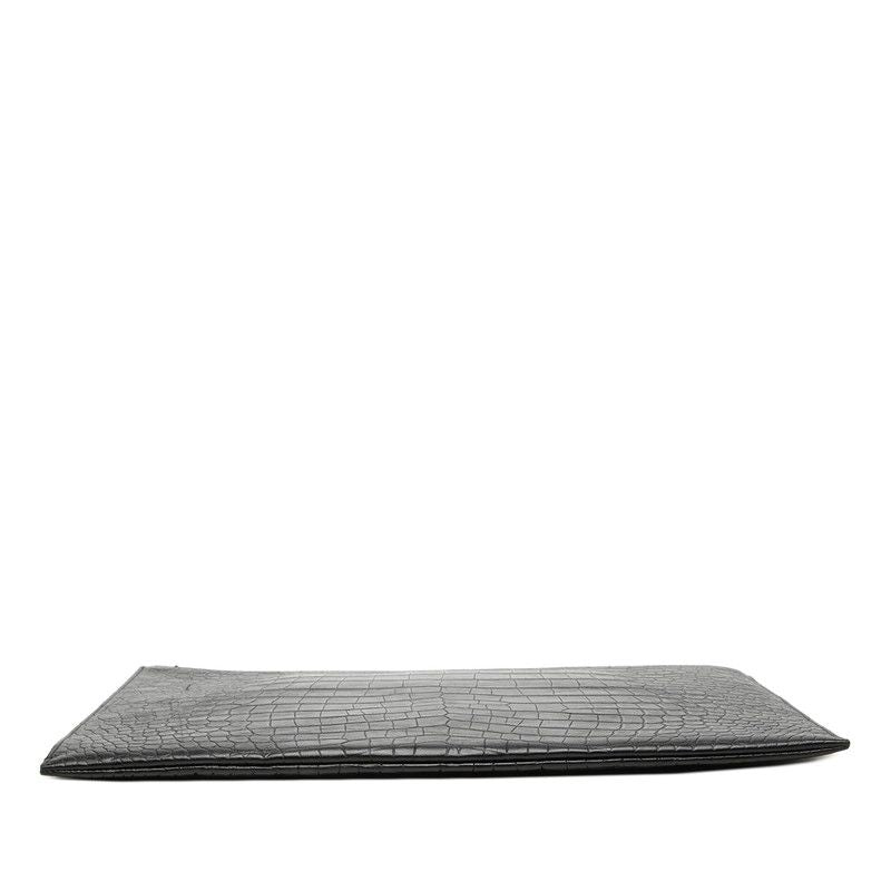 Saint Laurent Croco Embossed Clutch Black Leather — view 3