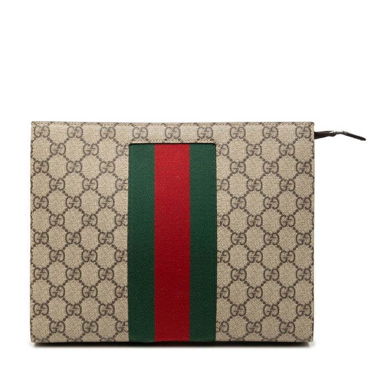 Gucci GG Supreme Sherry Line Clutch Beige Leather Canvas