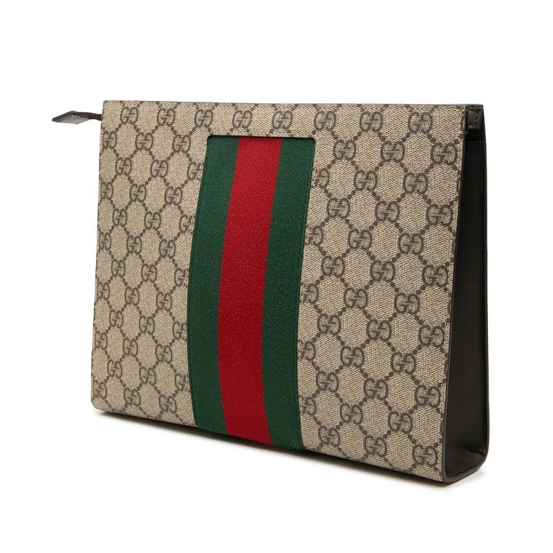Gucci GG Supreme Sherry Line Clutch Beige Leather Canvas — view 2