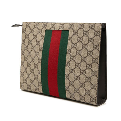 Gucci GG Supreme Sherry Line Clutch Beige Leather Canvas — view 2