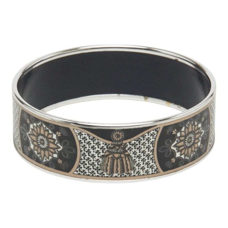Hermes Enamel GM Cloisonne Bangle Silver Black Metal Bracelet — view 2