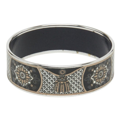 Hermes Enamel GM Cloisonne Bangle Silver Black Metal Bracelet — view 2