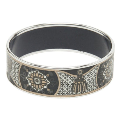 Hermes Enamel GM Cloisonne Bangle Silver Black Metal Bracelet