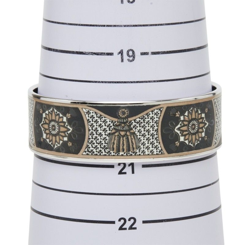 Hermes Enamel GM Cloisonne Bangle Silver Black Metal Bracelet — view 5