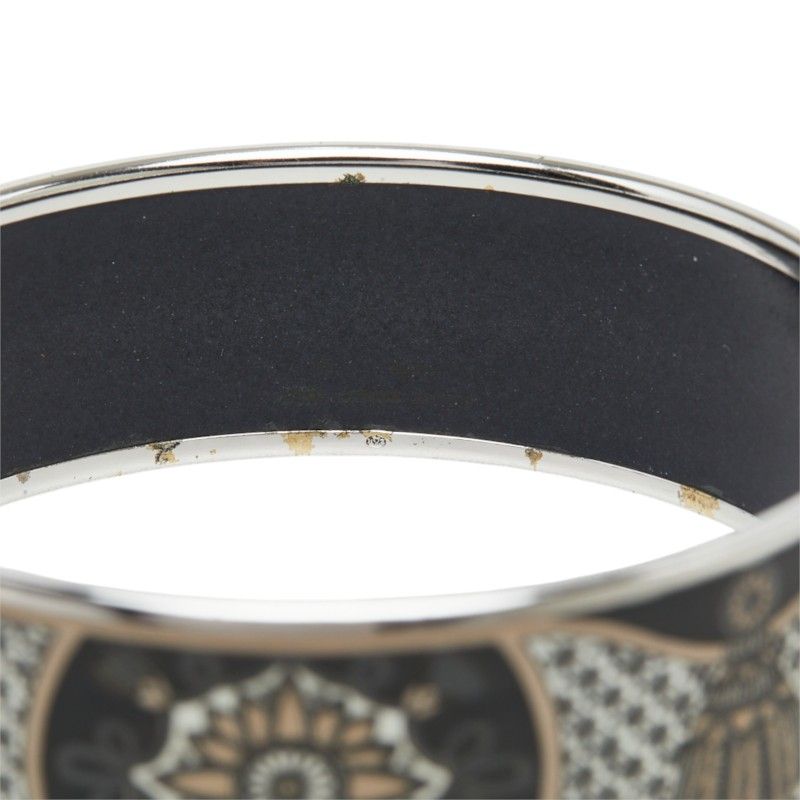 Hermes Enamel GM Cloisonne Bangle Silver Black Metal Bracelet — view 4
