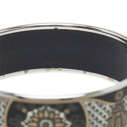 Hermes Enamel GM Cloisonne Bangle Silver Black Metal Bracelet — view 4