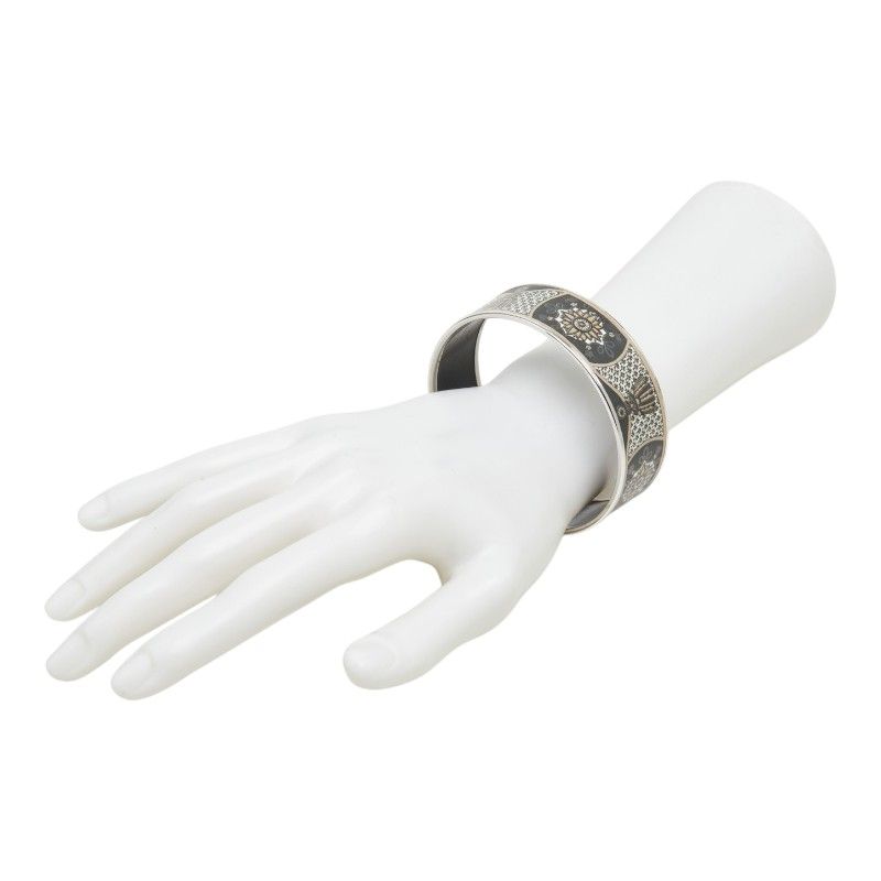 Hermes Enamel GM Cloisonne Bangle Silver Black Metal Bracelet — view 6