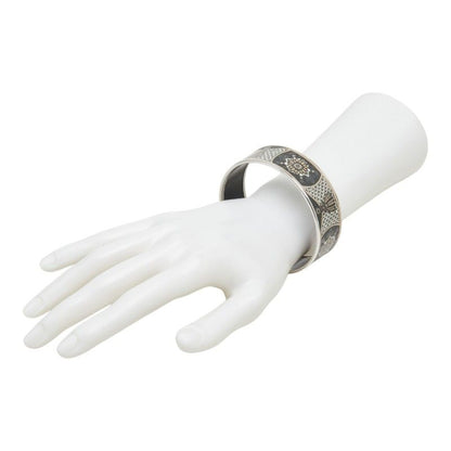 Hermes Enamel GM Cloisonne Bangle Silver Black Metal Bracelet — view 6