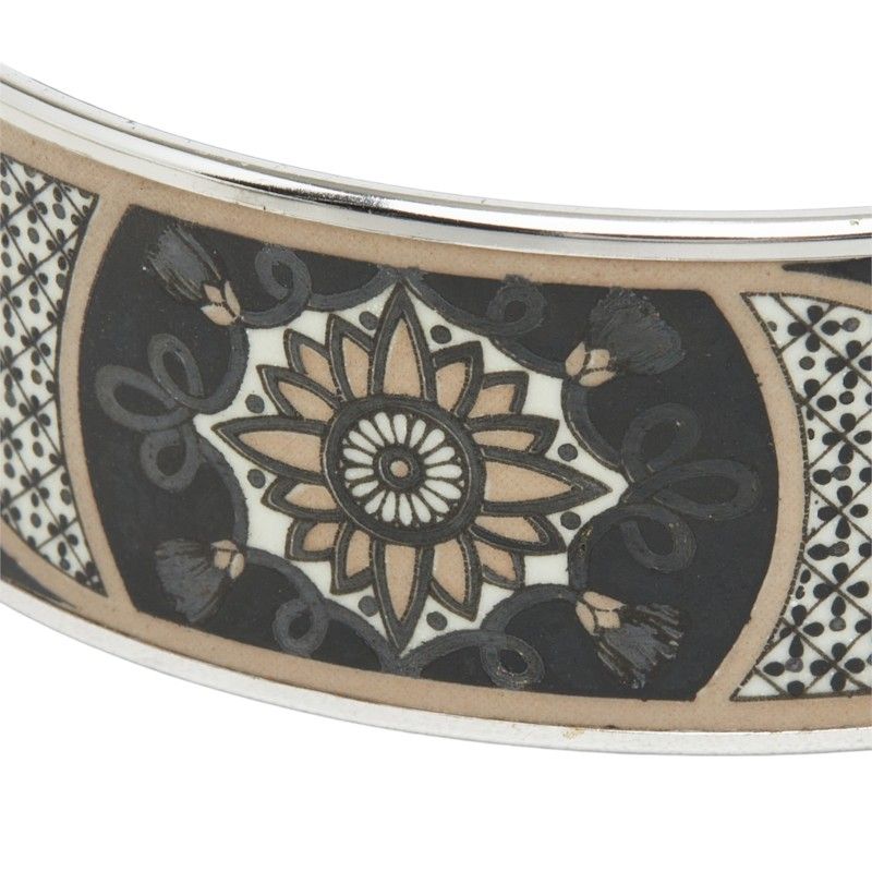 Hermes Enamel GM Cloisonne Bangle Silver Black Metal Bracelet — view 3