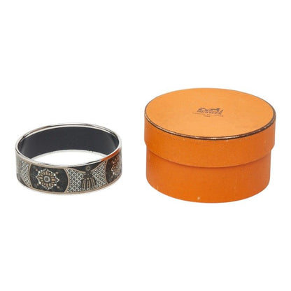 Hermes Enamel GM Cloisonne Bangle Silver Black Metal Bracelet — view 7