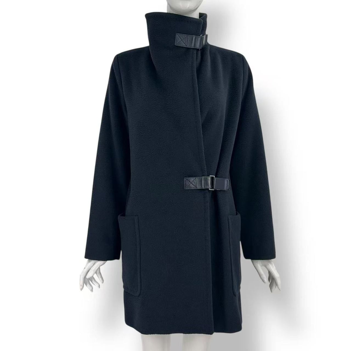 Max Mara Camel Belt Coat Stand Collar Black 36