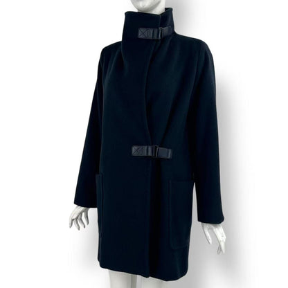 Max Mara Camel Belt Coat Stand Collar Black 36 — view 2