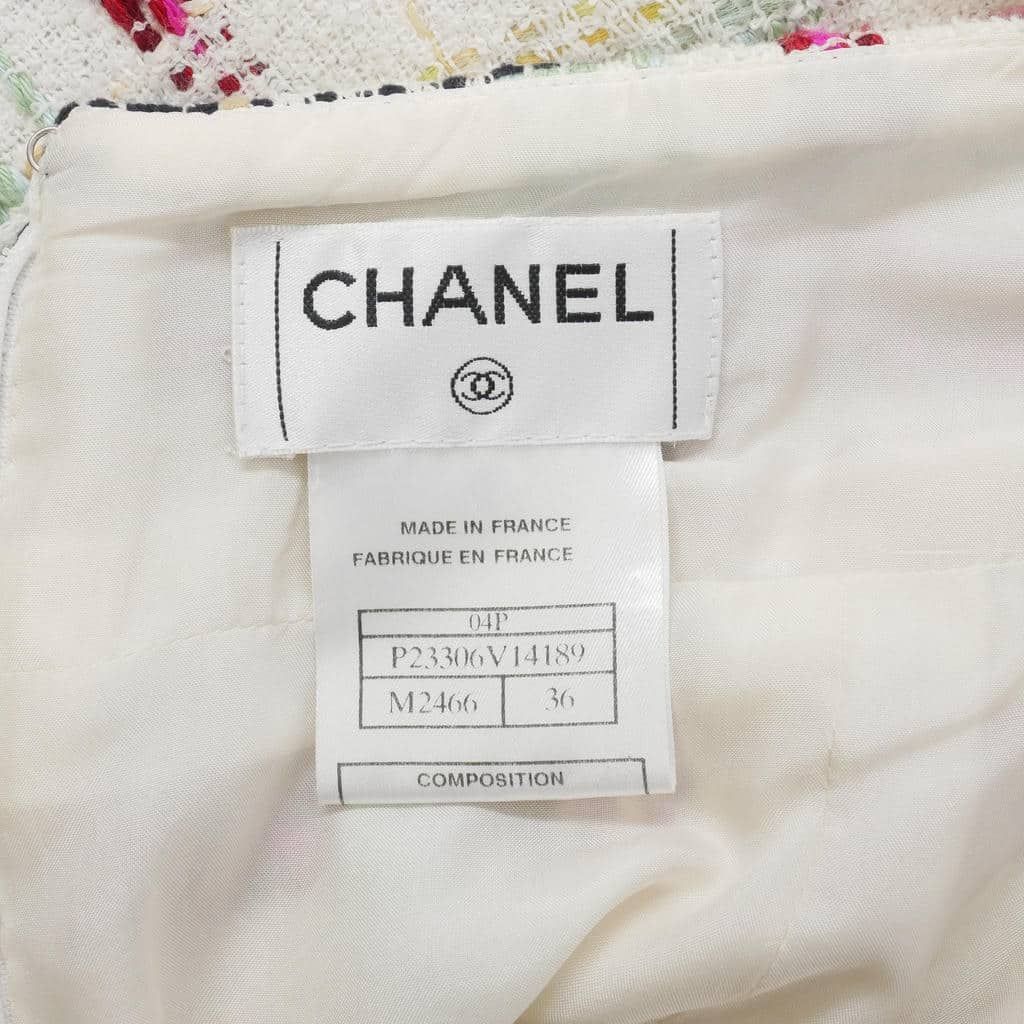 Chanel Skirt Tweed Checkered Mermaid Flare Knee-Length CC Logo White Ivory 36 — view 7