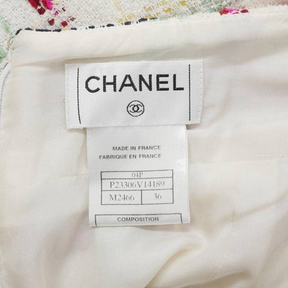 Chanel Skirt Tweed Checkered Mermaid Flare Knee-Length CC Logo White Ivory 36 — view 7