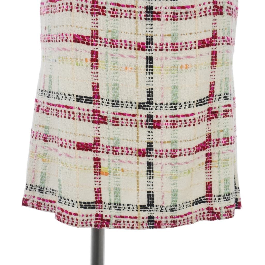 Chanel Skirt Tweed Checkered Mermaid Flare Knee-Length CC Logo White Ivory 36 — view 3