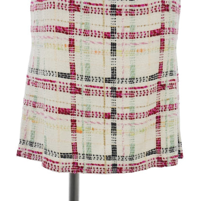 Chanel Skirt Tweed Checkered Mermaid Flare Knee-Length CC Logo White Ivory 36 — view 3