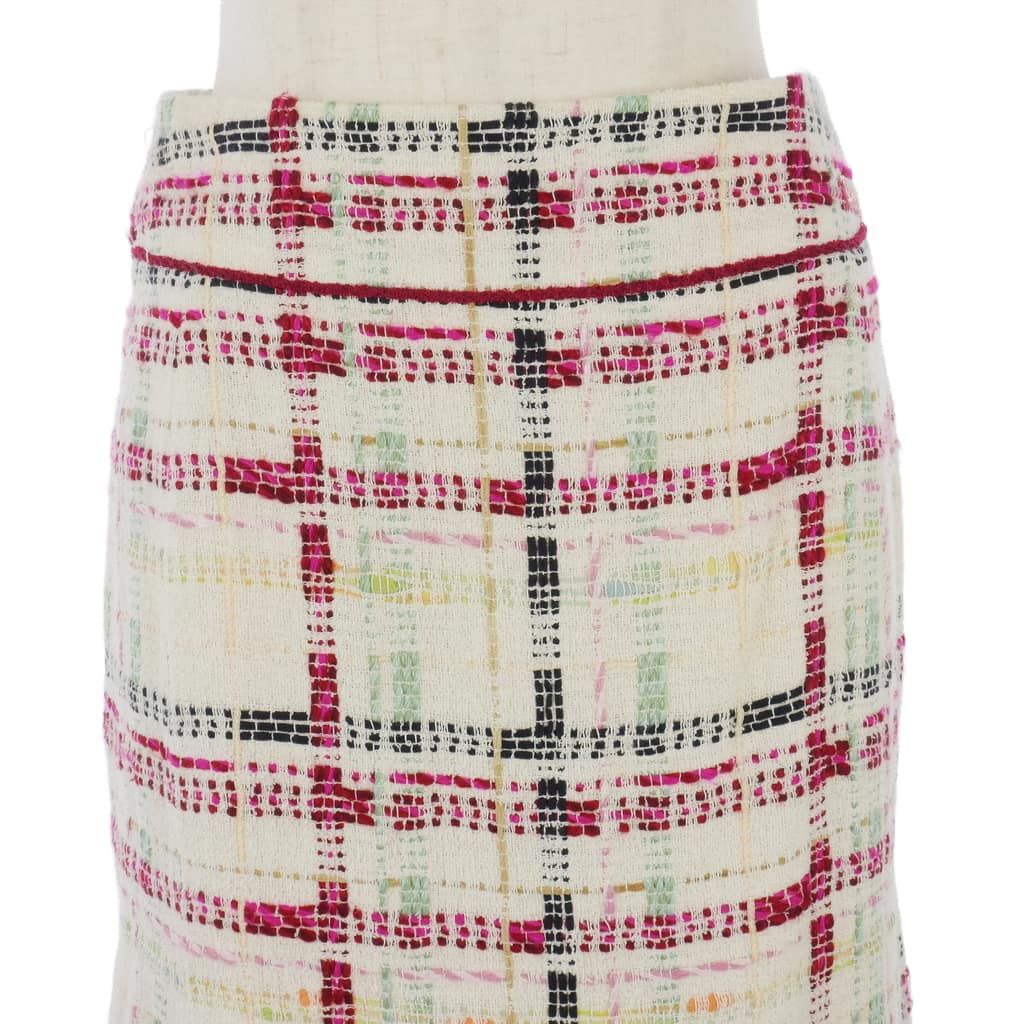 Chanel Skirt Tweed Checkered Mermaid Flare Knee-Length CC Logo White Ivory 36 — view 2