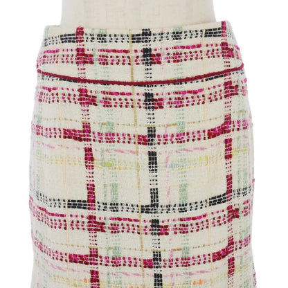Chanel Skirt Tweed Checkered Mermaid Flare Knee-Length CC Logo White Ivory 36 — view 2