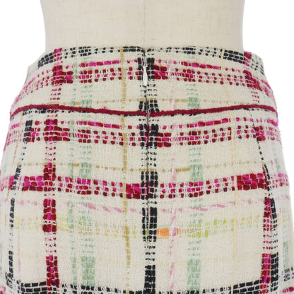 Chanel Skirt Tweed Checkered Mermaid Flare Knee-Length CC Logo White Ivory 36 — view 6