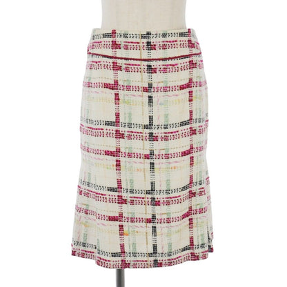 Chanel Skirt Tweed Checkered Mermaid Flare Knee-Length CC Logo White Ivory 36