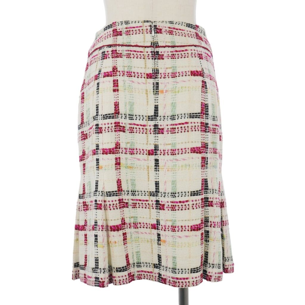 Chanel Skirt Tweed Checkered Mermaid Flare Knee-Length CC Logo White Ivory 36 — view 5