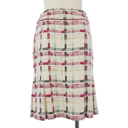 Chanel Skirt Tweed Checkered Mermaid Flare Knee-Length CC Logo White Ivory 36 — view 5
