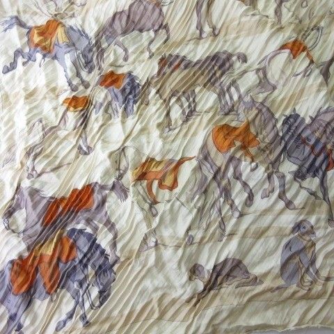 Hermes Carre Pleats Van Der Meulen Scarf Silk Beige