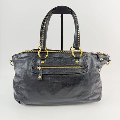 Miu Miu Heart Bijou Charm Studs 2-Way Shoulder Bag Leather Black Gold Vintage — view 4