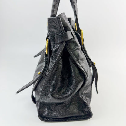 Miu Miu Side Ribbon Logo Belt Handle Shoulder Bag Leather Black Gold Vintage — view 5