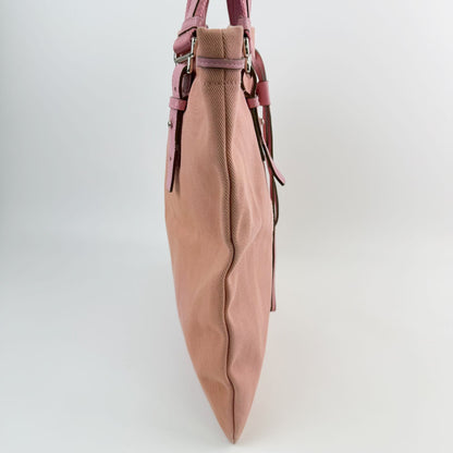 Saint Laurent YSL Logo Embroidery Drawstring Flat Tote Bag Canvas Pink Silver — view 4