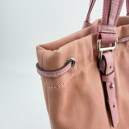Saint Laurent YSL Logo Embroidery Drawstring Flat Tote Bag Canvas Pink Silver — view 7