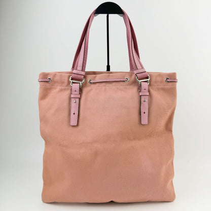Saint Laurent YSL Logo Embroidery Drawstring Flat Tote Bag Canvas Pink Silver — view 3