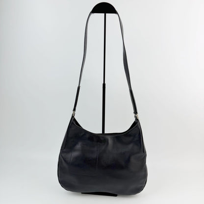 Prada Logo Embossed Hobo Shoulder Bag Leather Black Silver Vintage — view 2