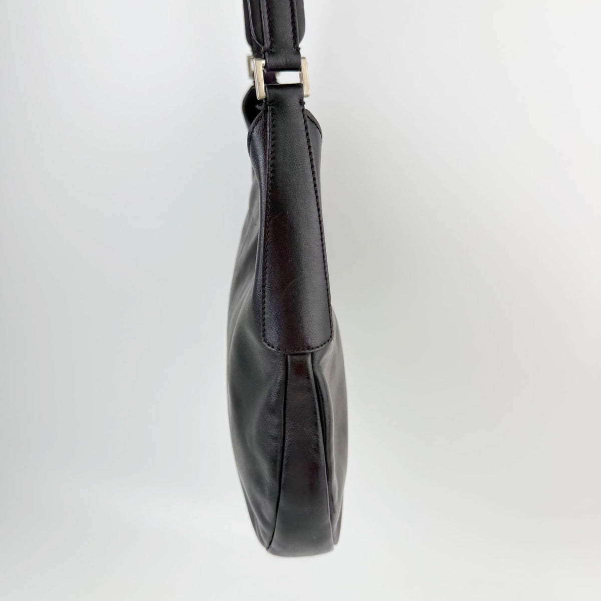 Prada Logo Embossed Hobo Shoulder Bag Leather Black Silver Vintage — view 5