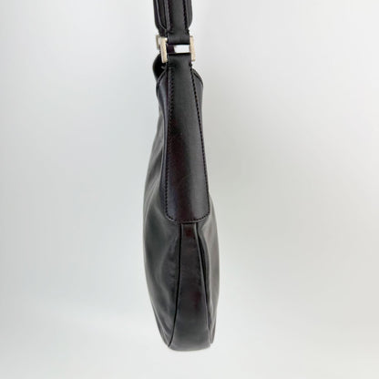 Prada Logo Embossed Hobo Shoulder Bag Leather Black Silver Vintage — view 5