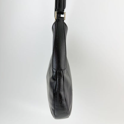 Prada Logo Embossed Hobo Shoulder Bag Leather Black Silver Vintage — view 6