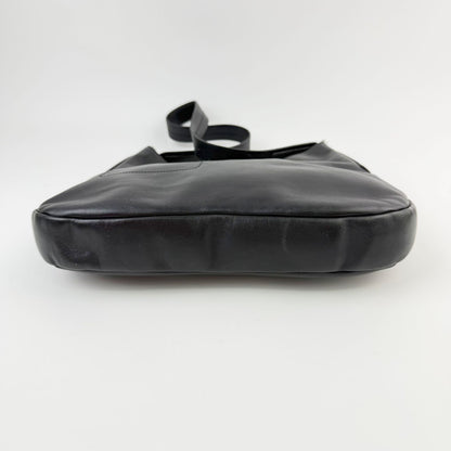 Prada Logo Embossed Hobo Shoulder Bag Leather Black Silver Vintage — view 7