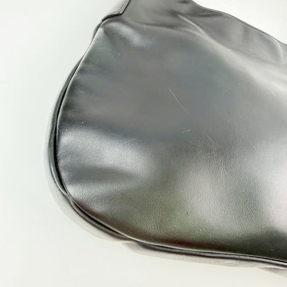 Prada Logo Embossed Hobo Shoulder Bag Leather Black Silver Vintage — view 8