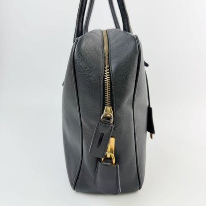 Prada Saffiano Triangle Logo Bowling Shoulder Bag Leather Black Gold Vintage — view 5